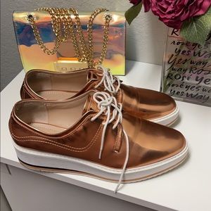 Cutest metallic rose gold loafers